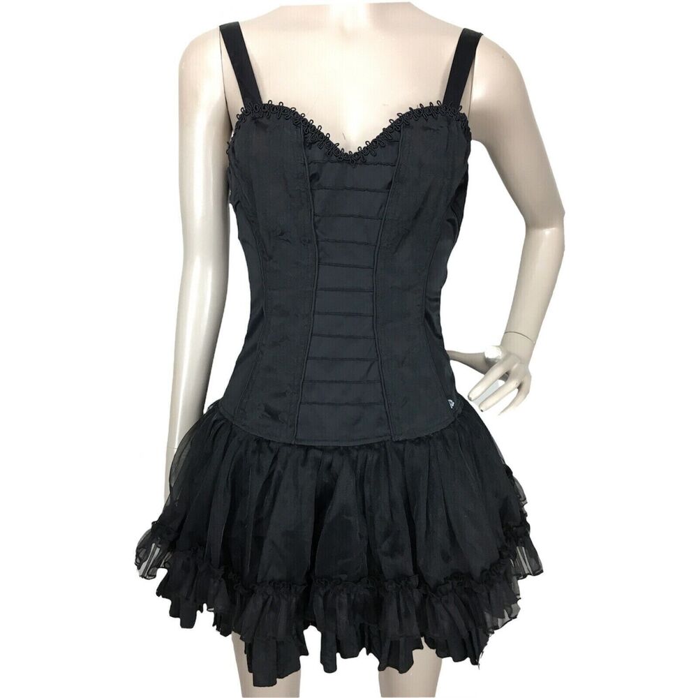 Vintage Tripp Gothic Punk Corset Bustier Tulle Tutu Ballerina Black Mini Dress